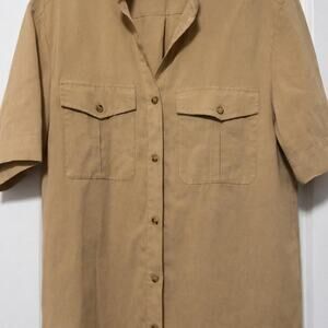 Tan button up shirt with a